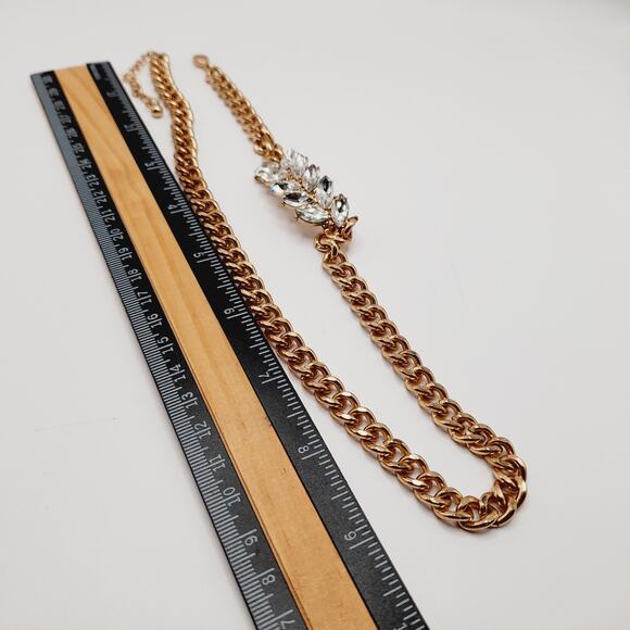 Vintage Gold Chain Necklace with Clear Rhinestone Accent 22 Inch Adjustable - Picture 8 of 8